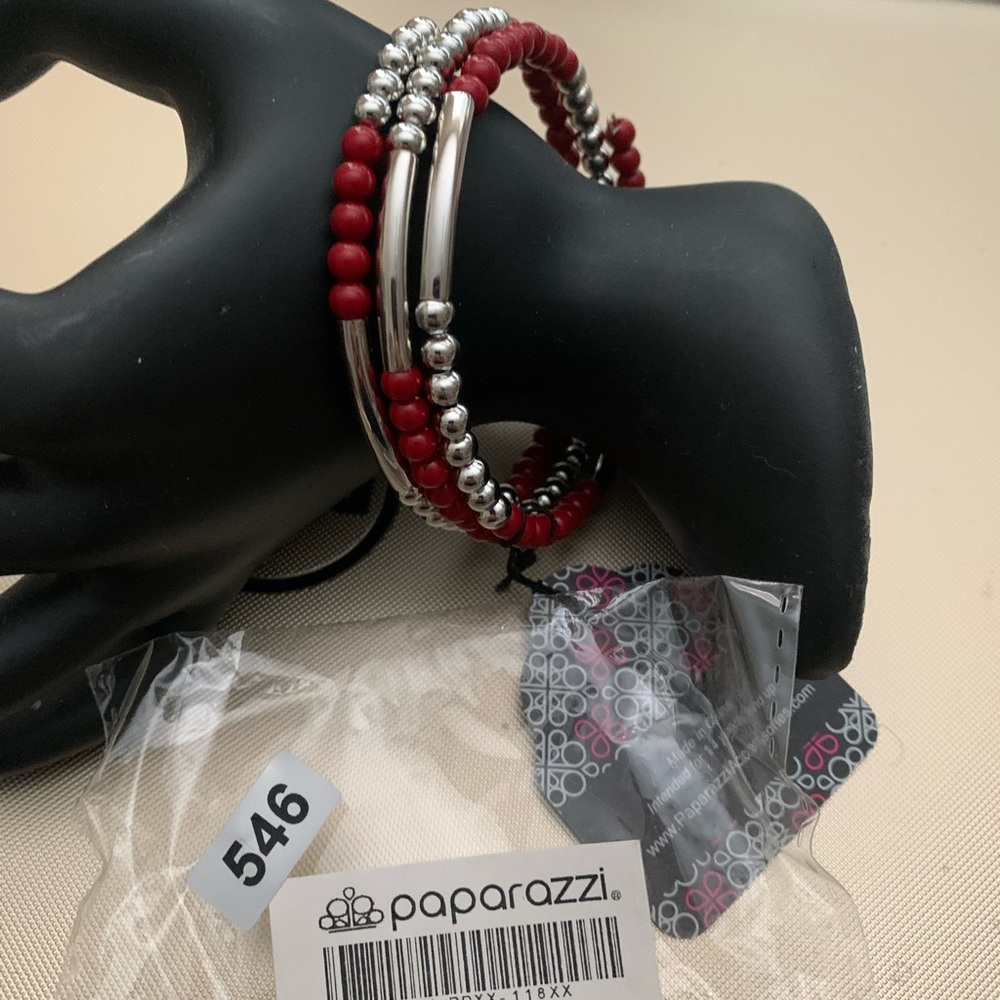 Paparazzi Red and Silver coil Bracelet Trio